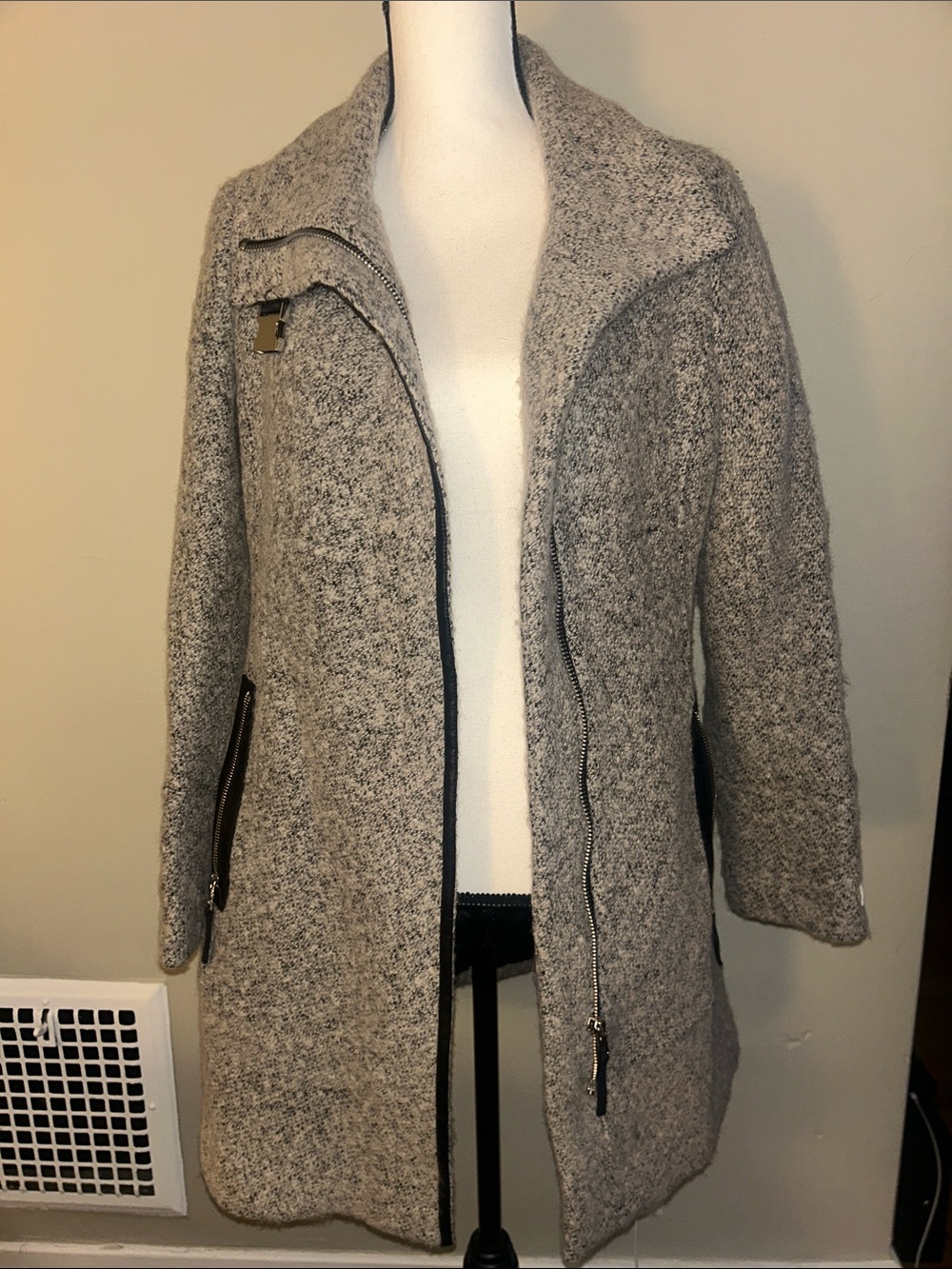 Women's Heather Gray Wool-Blend Zip Coat